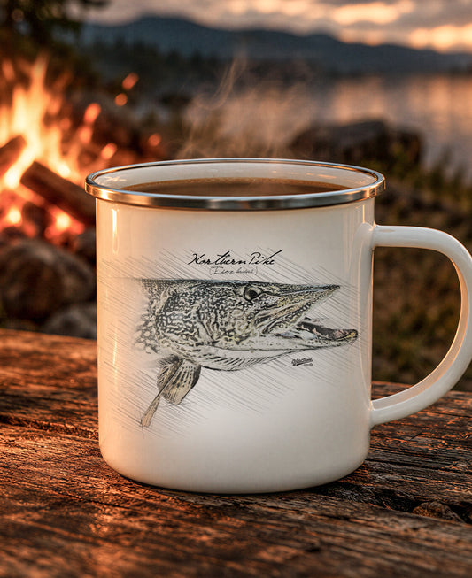 Northern Pike Drawing Enamel Camping Mug