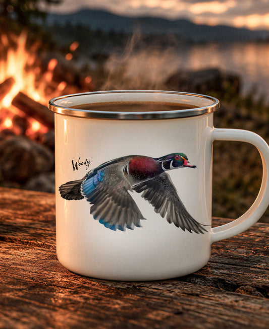 Flying Wood Duck Enamel Camping Mug