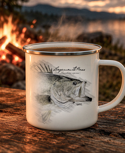 Largemouth Bass Drawing  Enamel Camping Mug