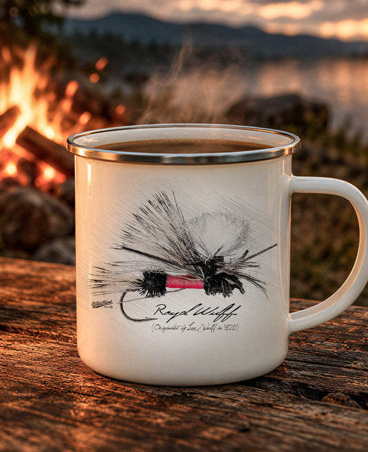 Royal Wulff Dry Fly Drawing Enamel Camping Mug