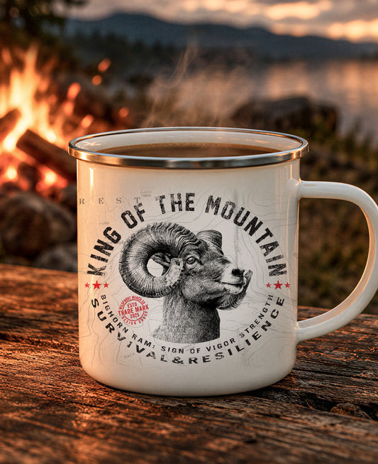 King Of The Mountain Big Horned Sheep Enamel Camping Mug
